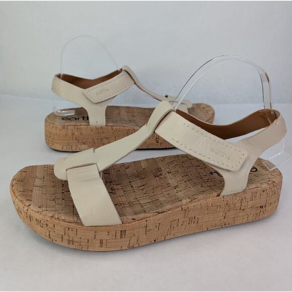 Earth Shari Platform Strappy Tan Leather Sandals Cork Base Open Toe 10M - Picture 2 of 11